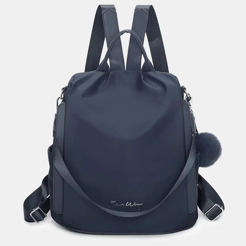 Mochila antirrobo Impermeable para mujer (14.80L) | Mochila Convertible en bolso con pompón y asa desmontable de adorno Azul Marino