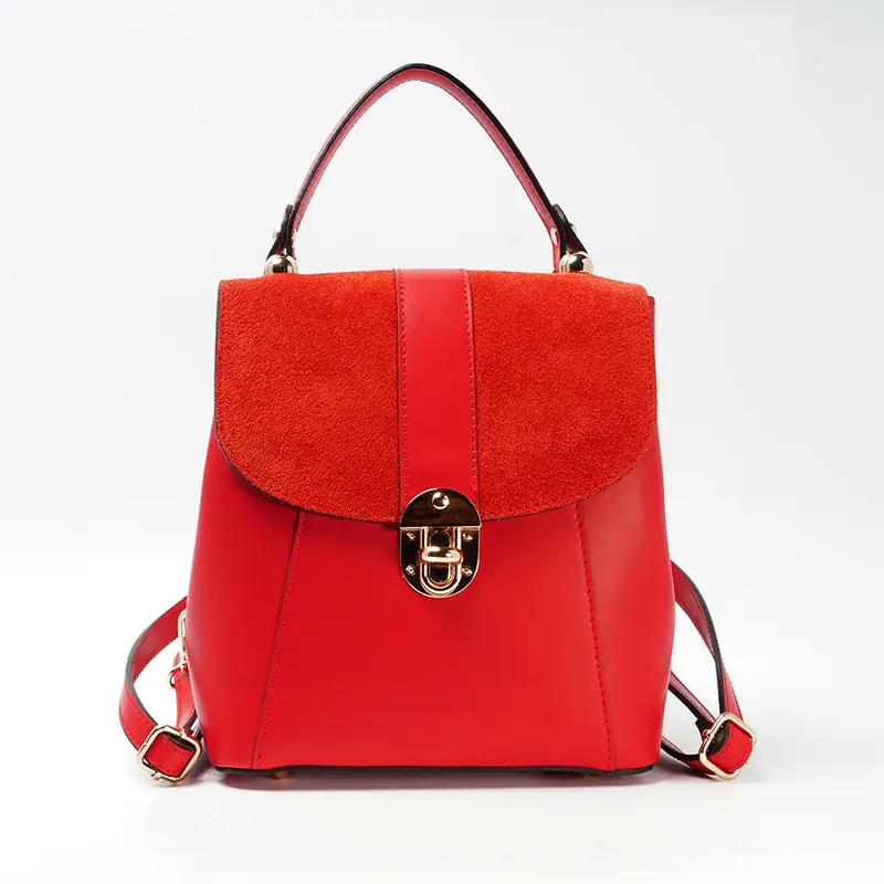 Mochila de piel de mujer convertible con solapa rojo Sarah