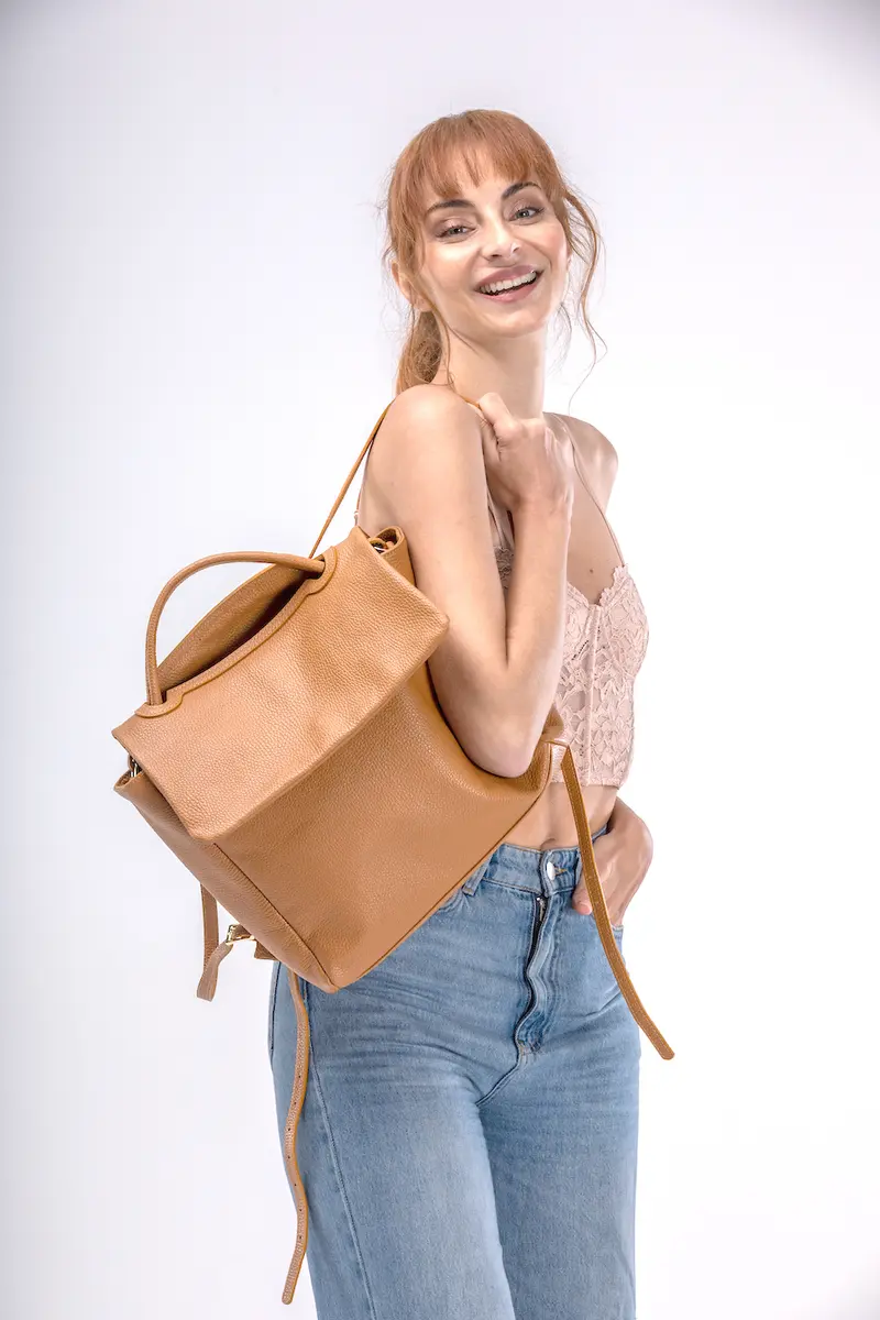 Mochila de piel para mujer marrón Bora