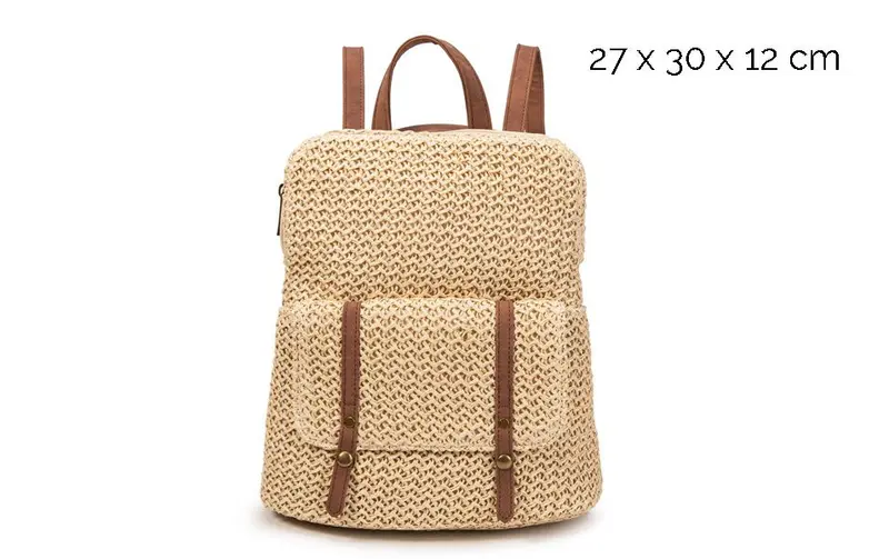 Mochila Trenzada Beige con Detalles de Piel