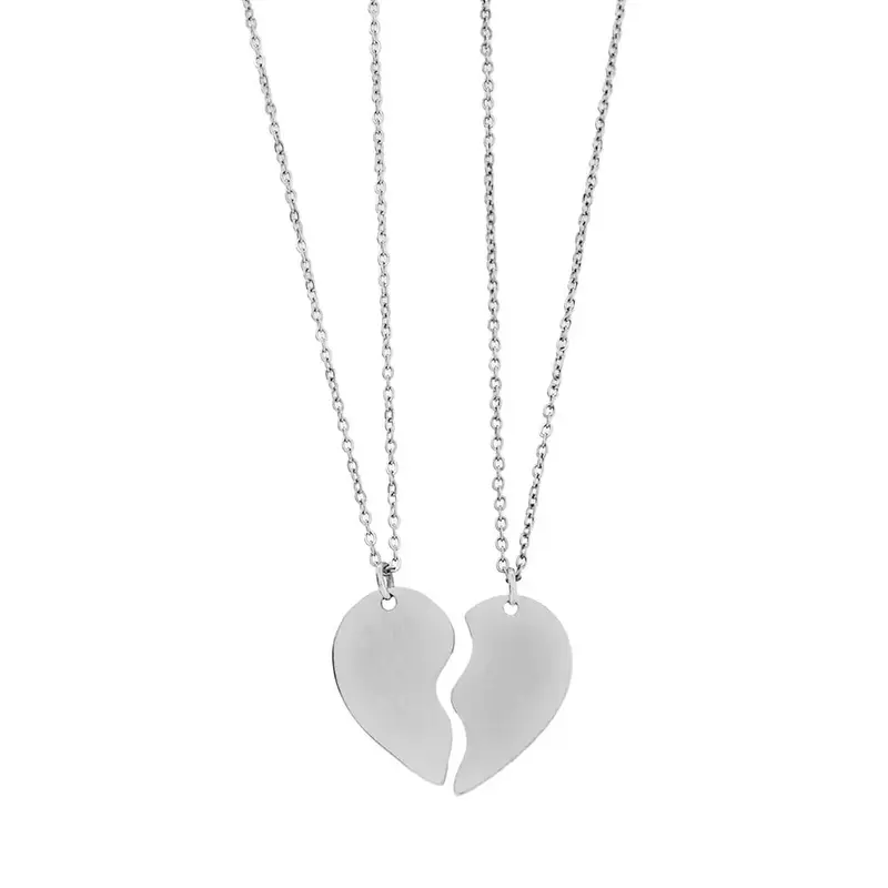 Pack de dos collares de corazón partido para unir en acabado plata