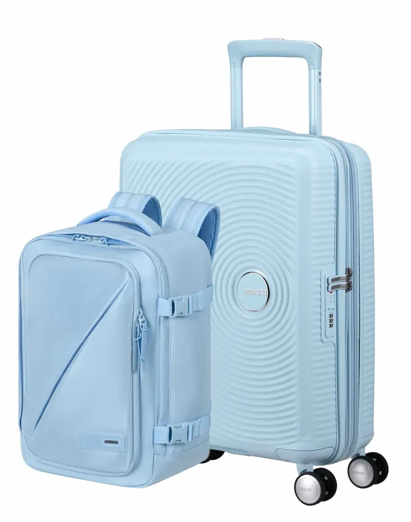 Pack Maleta Cabina SoundBox + Mochila Take2cabin de American Tourister - Azul pastel
