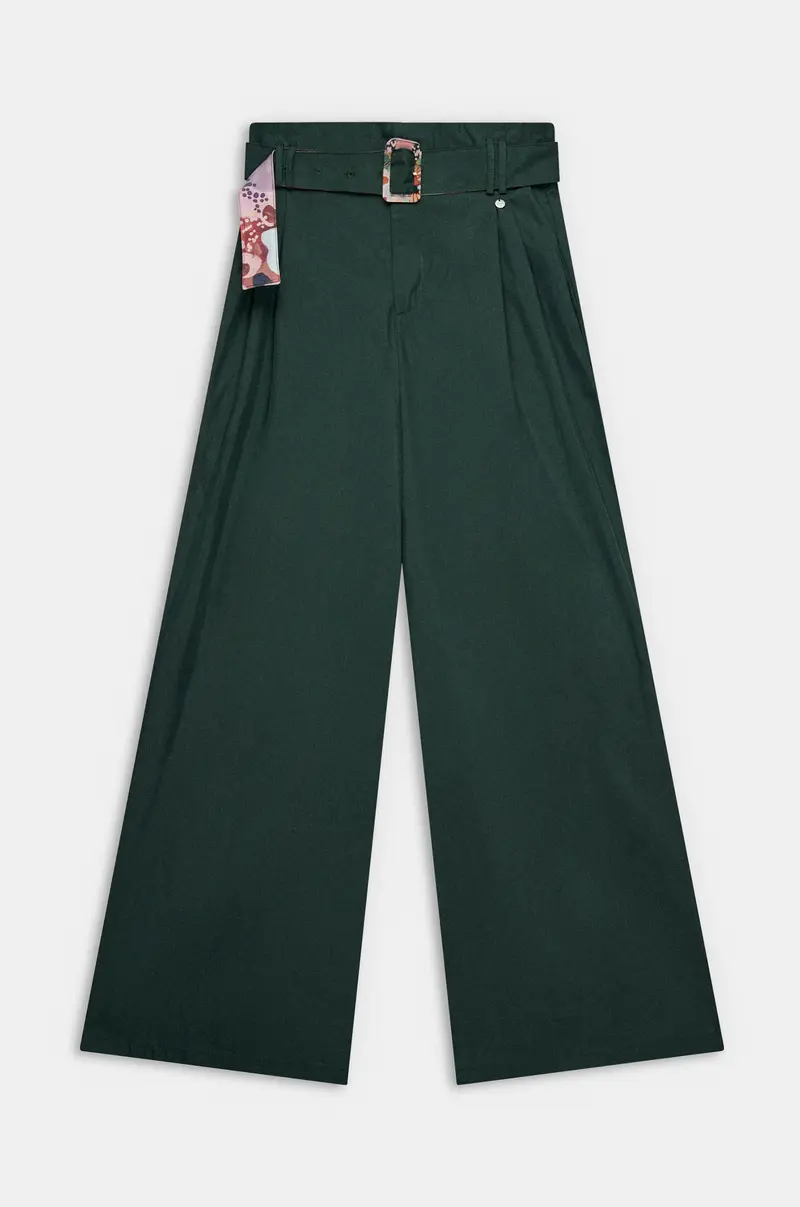 Pantalón palazzo verde con cinturón