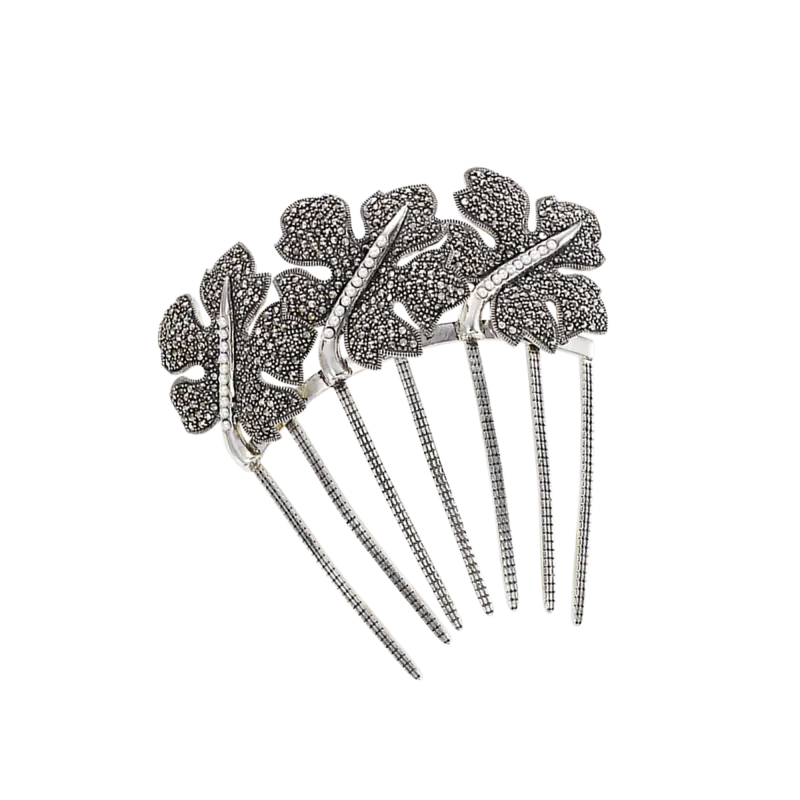 Peineta marcasitas y perlas, plata