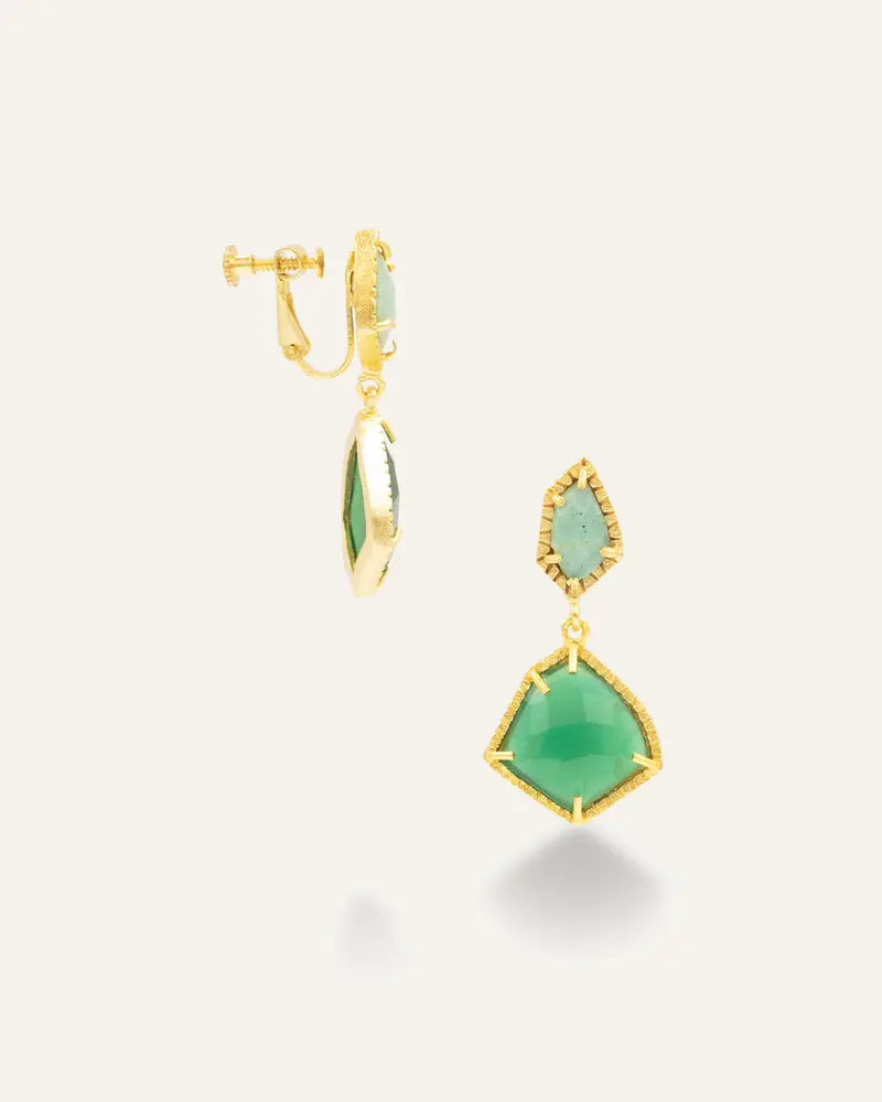 Pendiente Clip Santos Dorado Amazonita Y Onix Verde