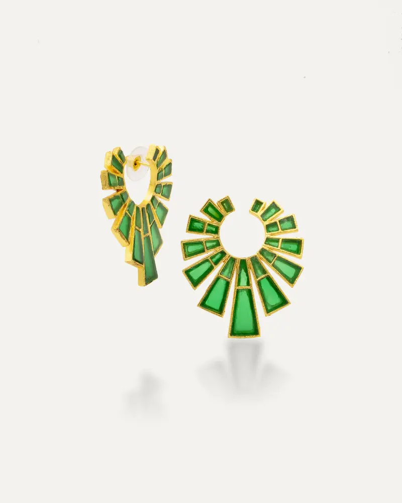 Pendiente Dorado Big Petra Onix Verde