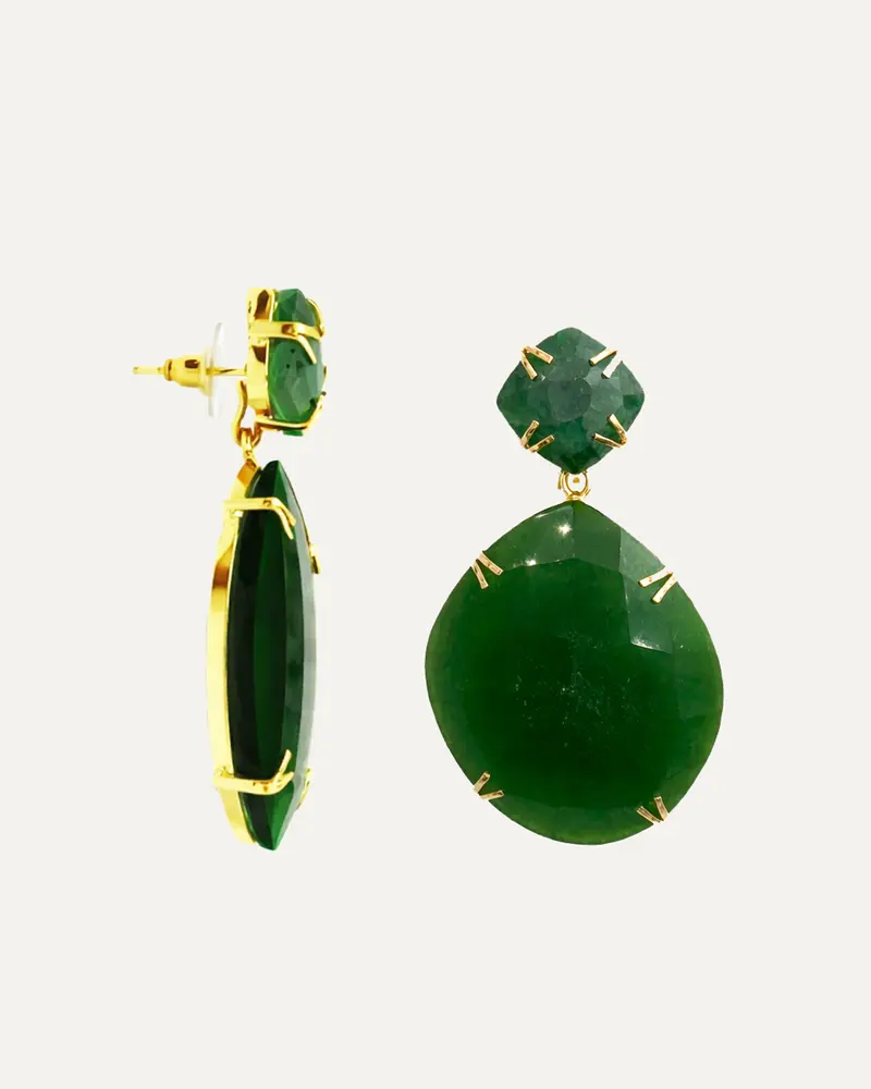 Pendiente Dorado Lyra Amazonita y Hatypara Verde