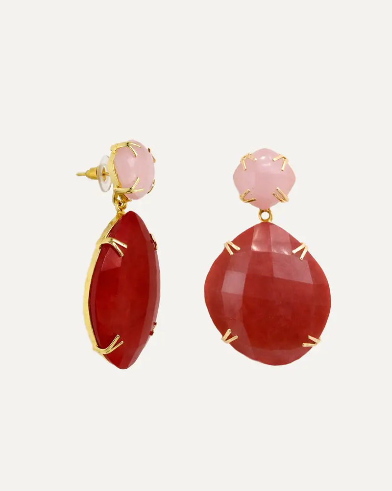 Pendiente Dorado Lyra Hatypara Roja y Cuarzo Rosa