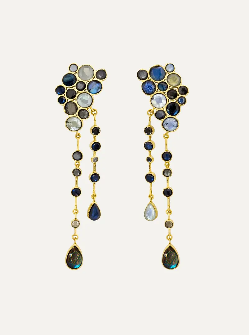 Pendiente Dorado Selene Labradorita y Piedra Luna