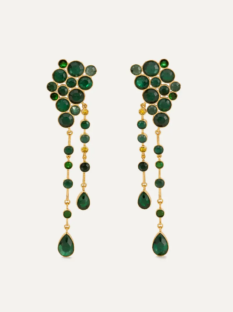 Pendiente Dorado Selene Ónix Verde y Hatypara Verde