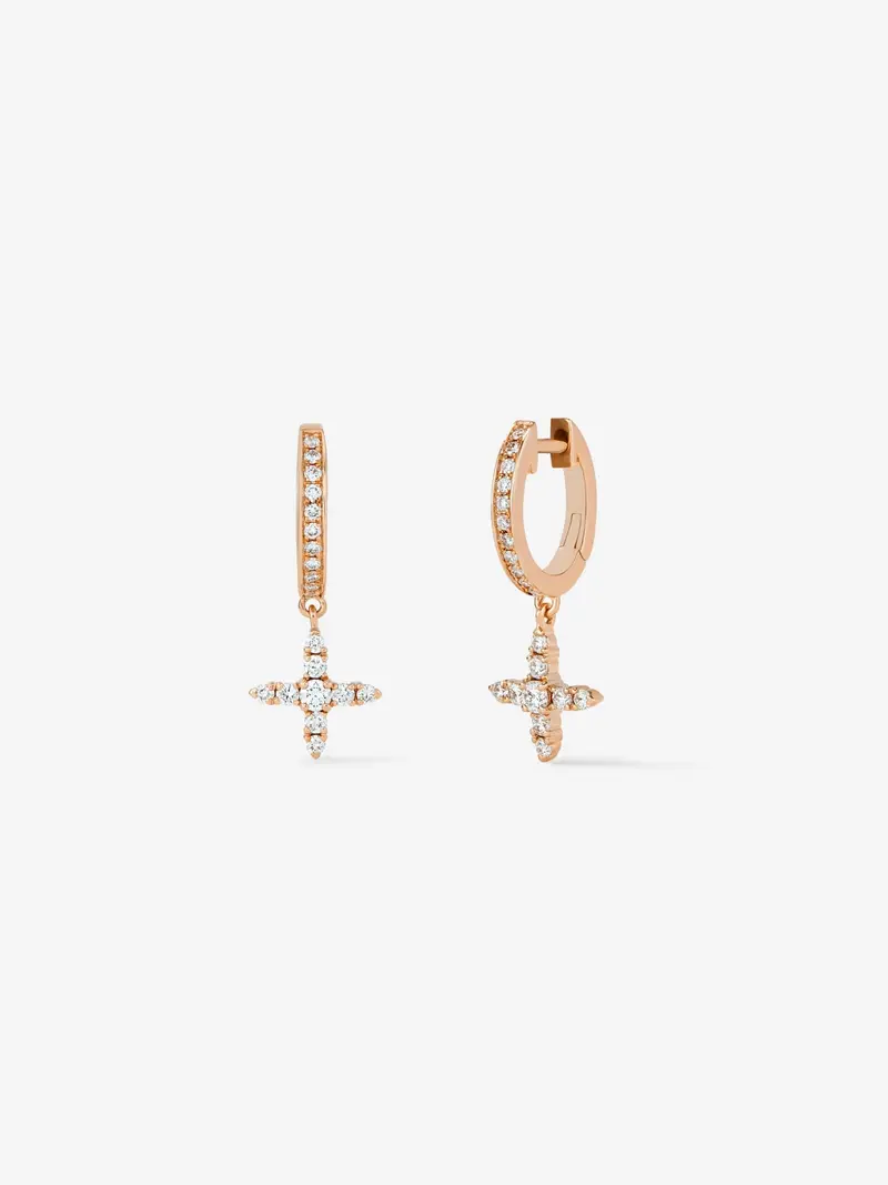 Pendiente individual aro con estrella colgante de oro rosa de 18K con diamantes