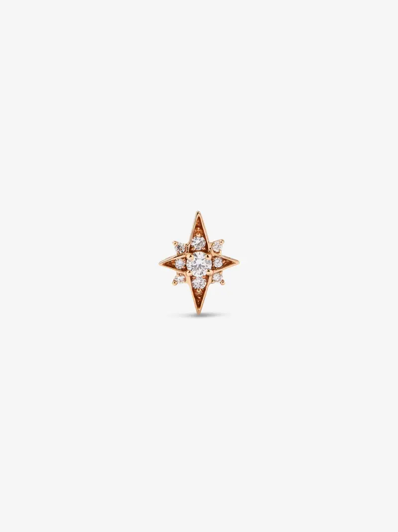Pendiente individual de oro rosa de 18K con 9 diamantes en talla brillante con un total de 0,09 con forma de estrella