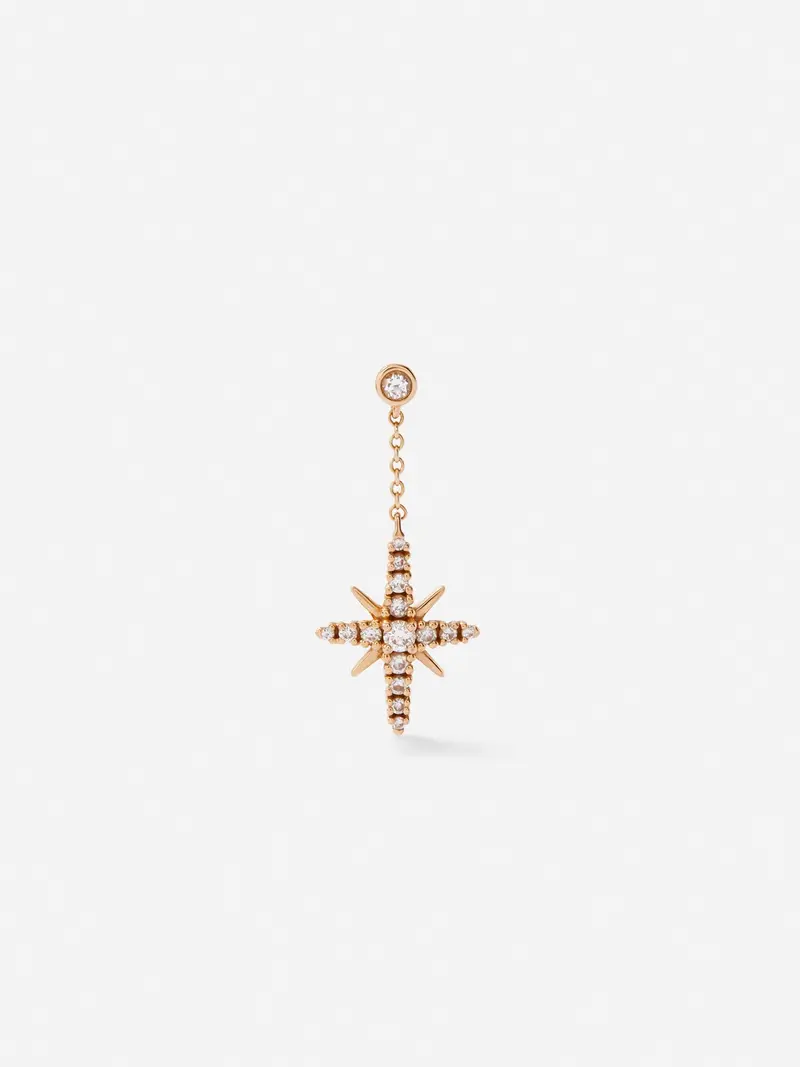 Pendiente individual de oro rosa de 18kt con diamantes