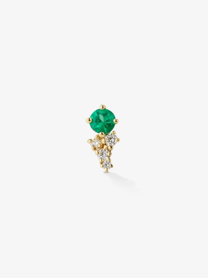 Pendiente individual izquierdo de oro amarillo de 18K con esmeralda y diamantes
