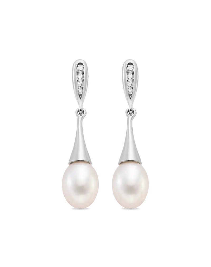 Pendiente Janine diamantes y perla, oro blanco