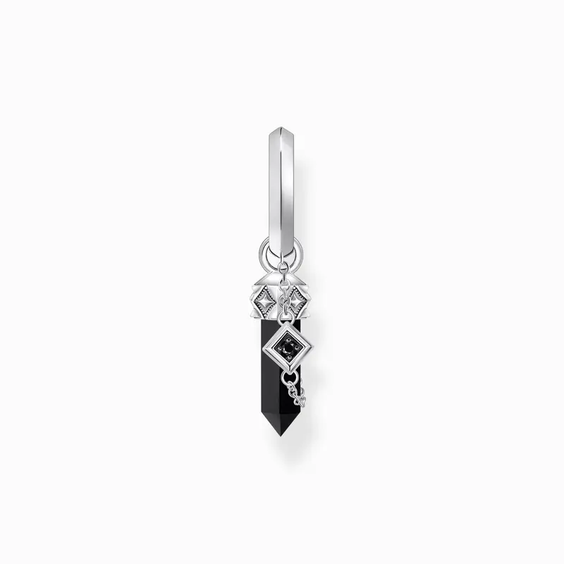 Pendiente Thomas Sabo CR724-641-11  aro individual de plata ennegrecida con colgante de ónix y cadena