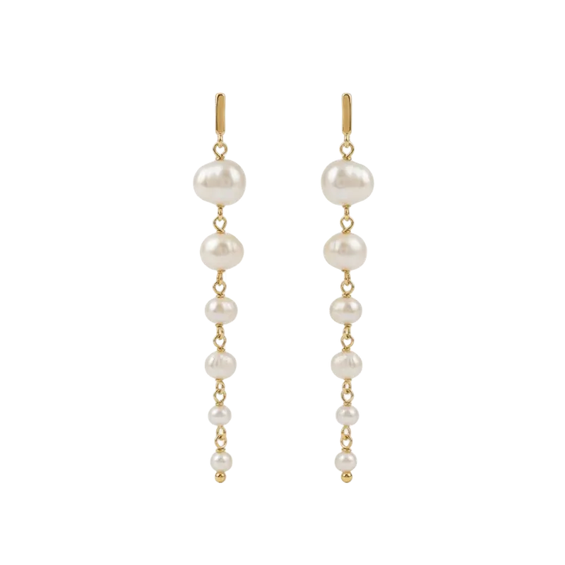 Pendientes 6 perlas plata de ley y baño de oro 18K