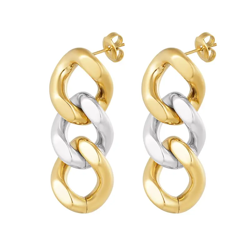 Pendientes acero inoxidable eslabones dorados y plata - mbyou