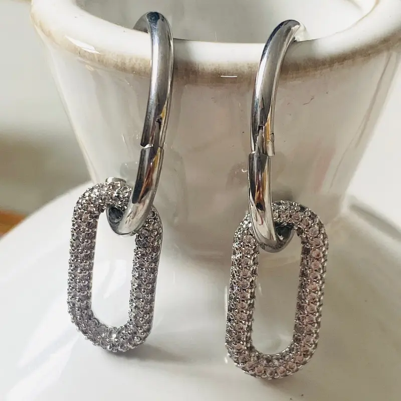 Pendientes acero óvalo cristal plateado