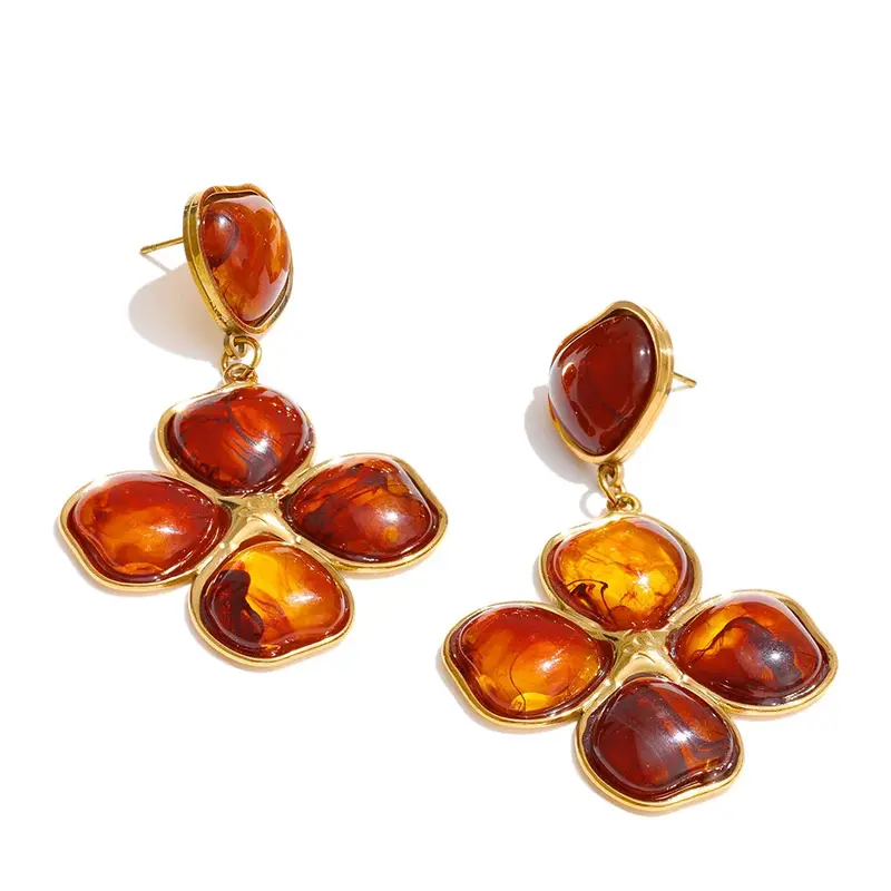 Pendientes Ámbar resina chapado en 18K