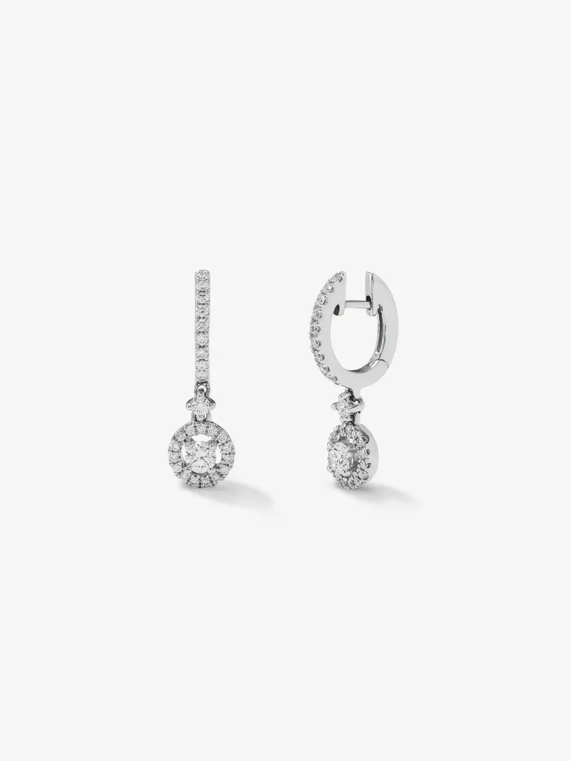 Pendientes aro colgante solitario con orla de oro blanco de 18K con diamantes