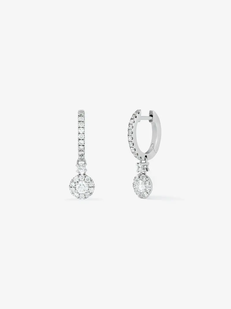 Pendientes aro colgante solitario con orla de oro blanco de 18K con diamantes
