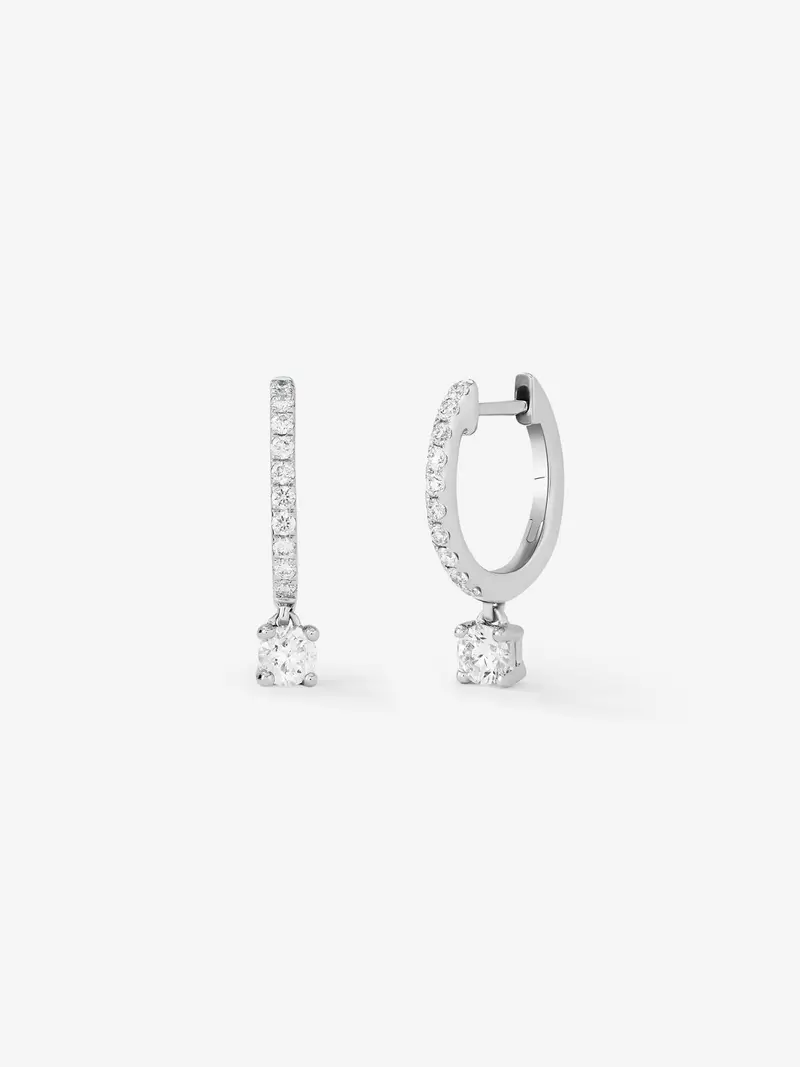Pendientes aro con colgante de oro blanco de 18K con diamantes