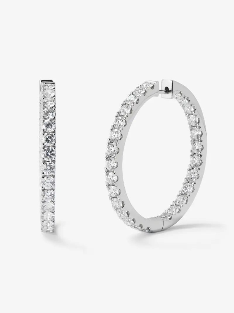 Pendientes aro de oro blanco de 18K con diamantes en garra