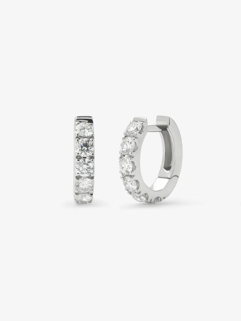 Pendientes aro de oro blanco de 18K con diamantes