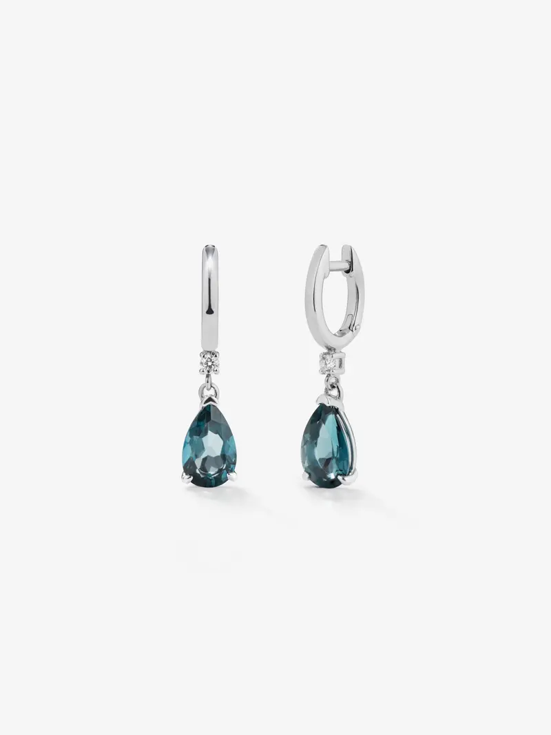 Pendientes aro de plata 925 con topacio y diamante colgante