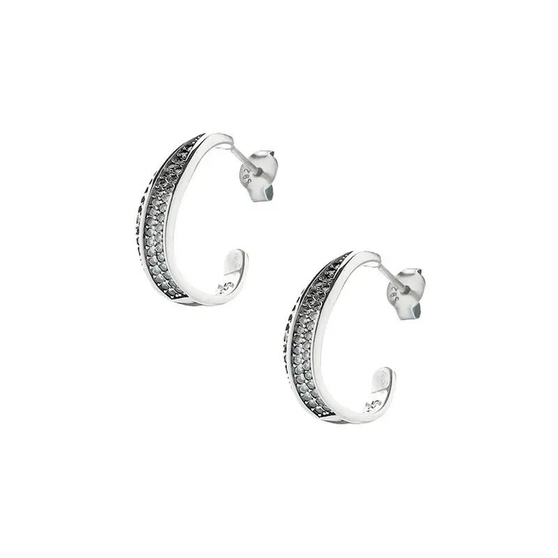 Pendientes aro de plata S925 con circonitas acabado plata - mbyou