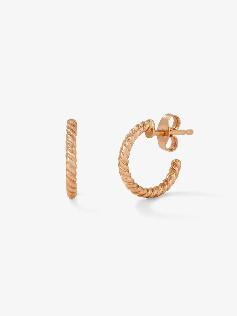 Pendientes aro en torsadé de oro rosa de 18K