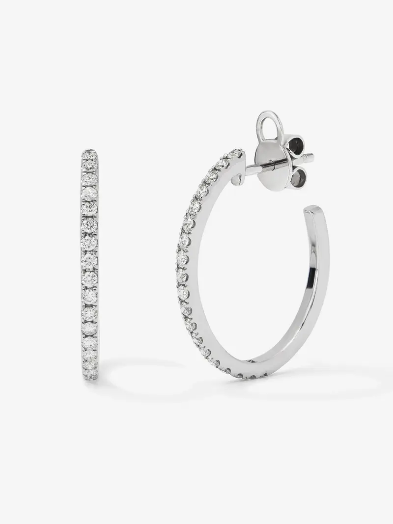 Pendientes aro fino de oro blanco de 18K con diamantes