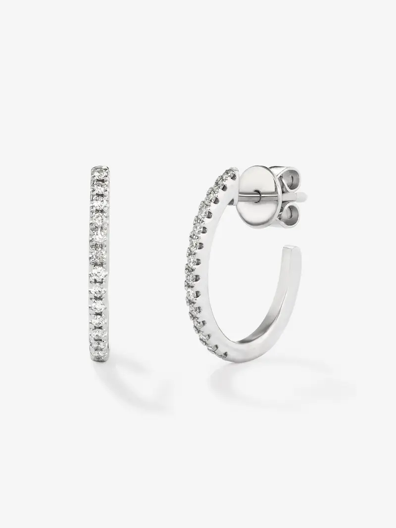 Pendientes aro fino de oro blanco de 18K con diamantes