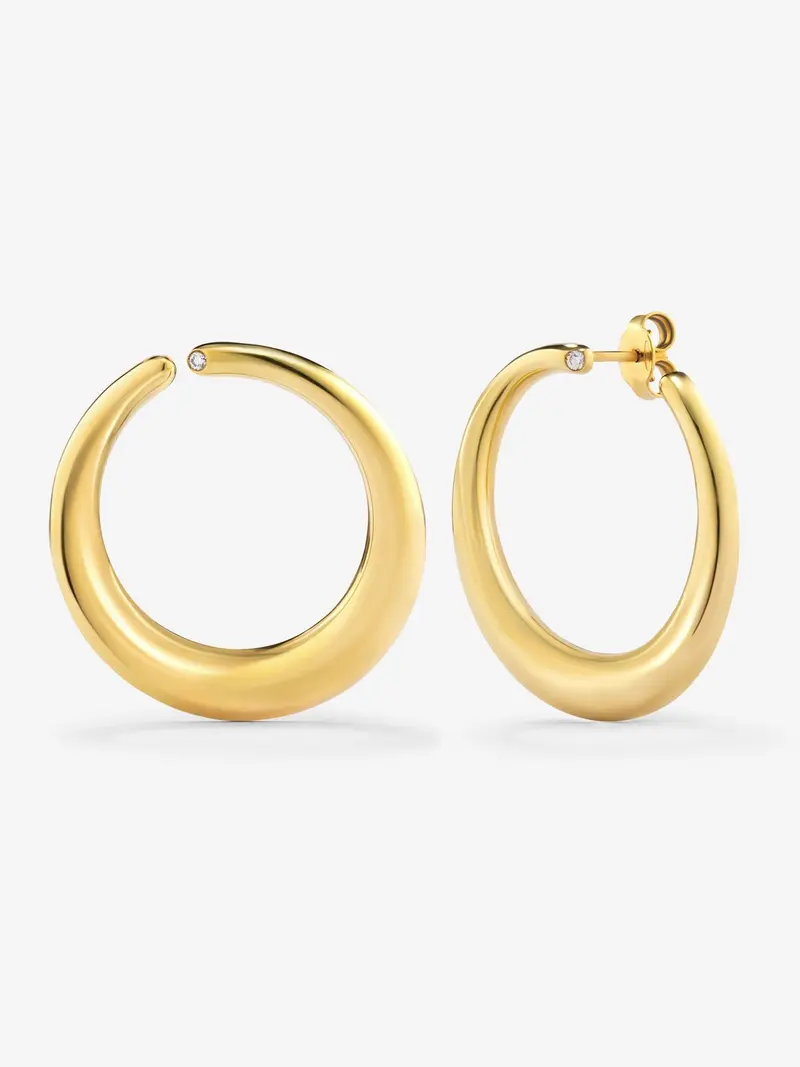 Pendientes aro liso extra grande oro amarillo de 18K con diamante