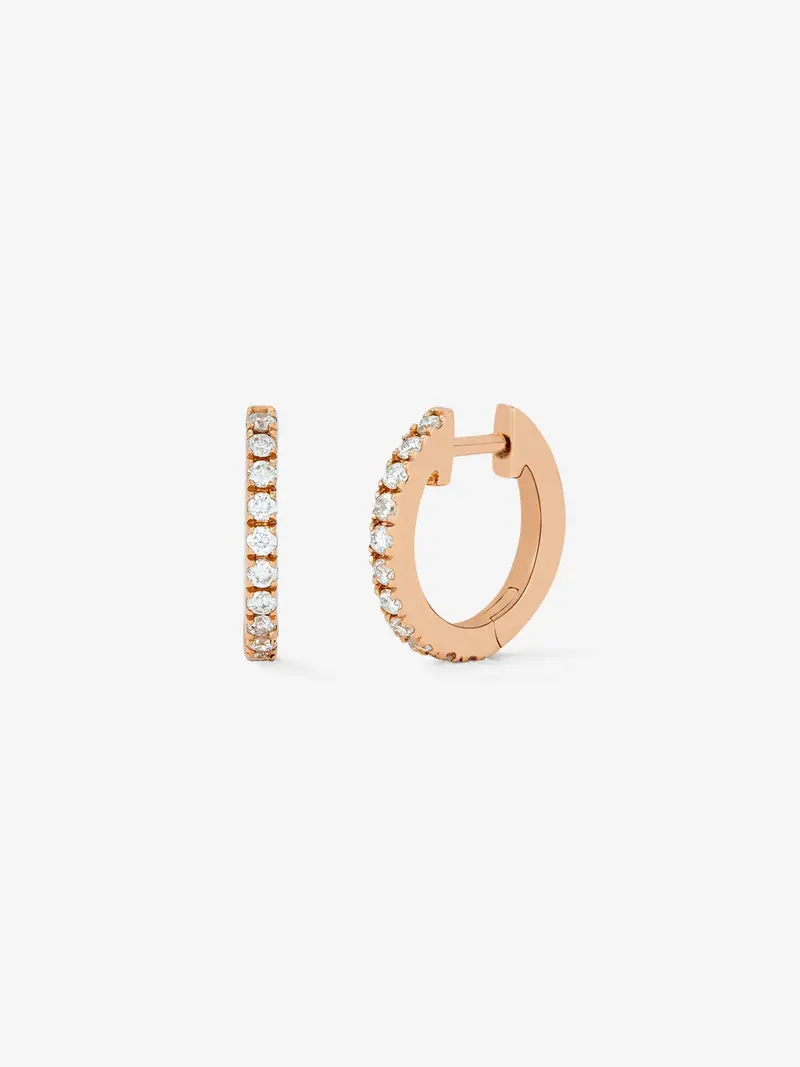 Pendientes aro pequeño de oro rosa de 18K con diamantes