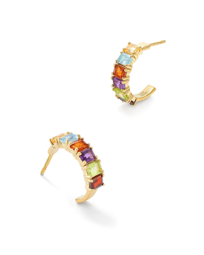 Pendientes Baguette gemas multicolor, plata dorada