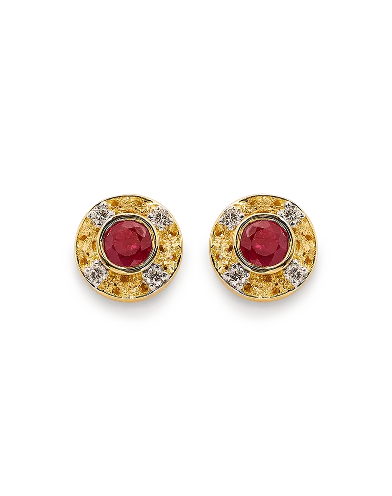Pendientes Bouquet rubí y diamantes, oro