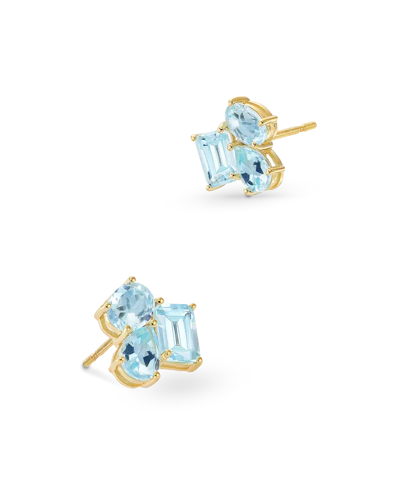 Pendientes Bow topacio azul, plata dorada