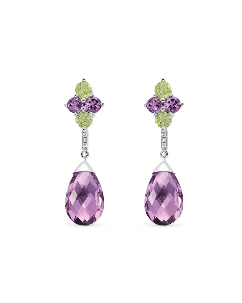 Pendientes Candy Drop amatistas y peridotos, oro blanco