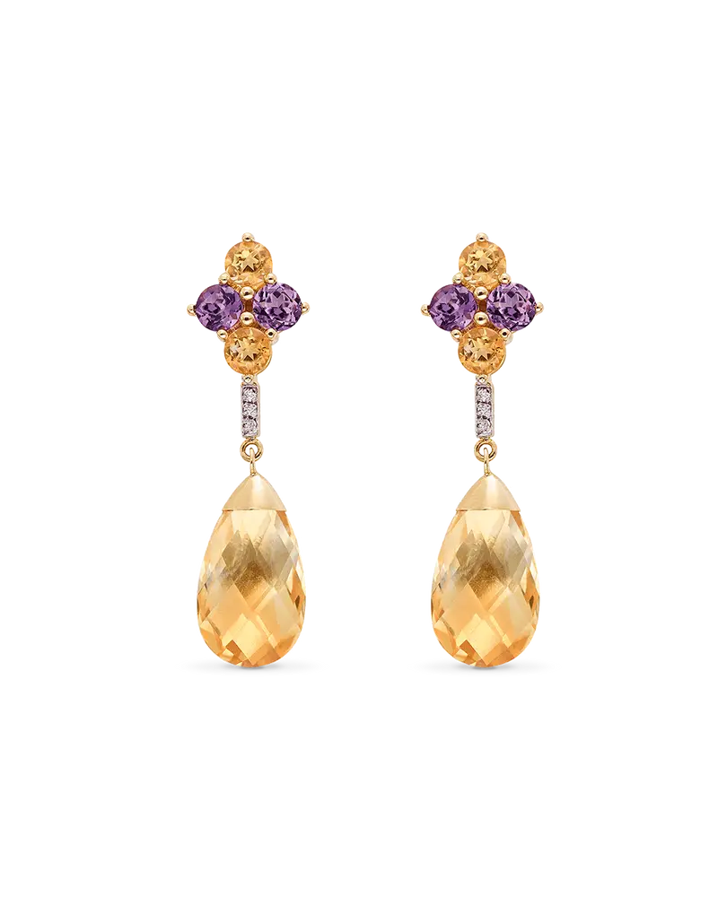 Pendientes Candy Drop citrinos y amatistas, oro