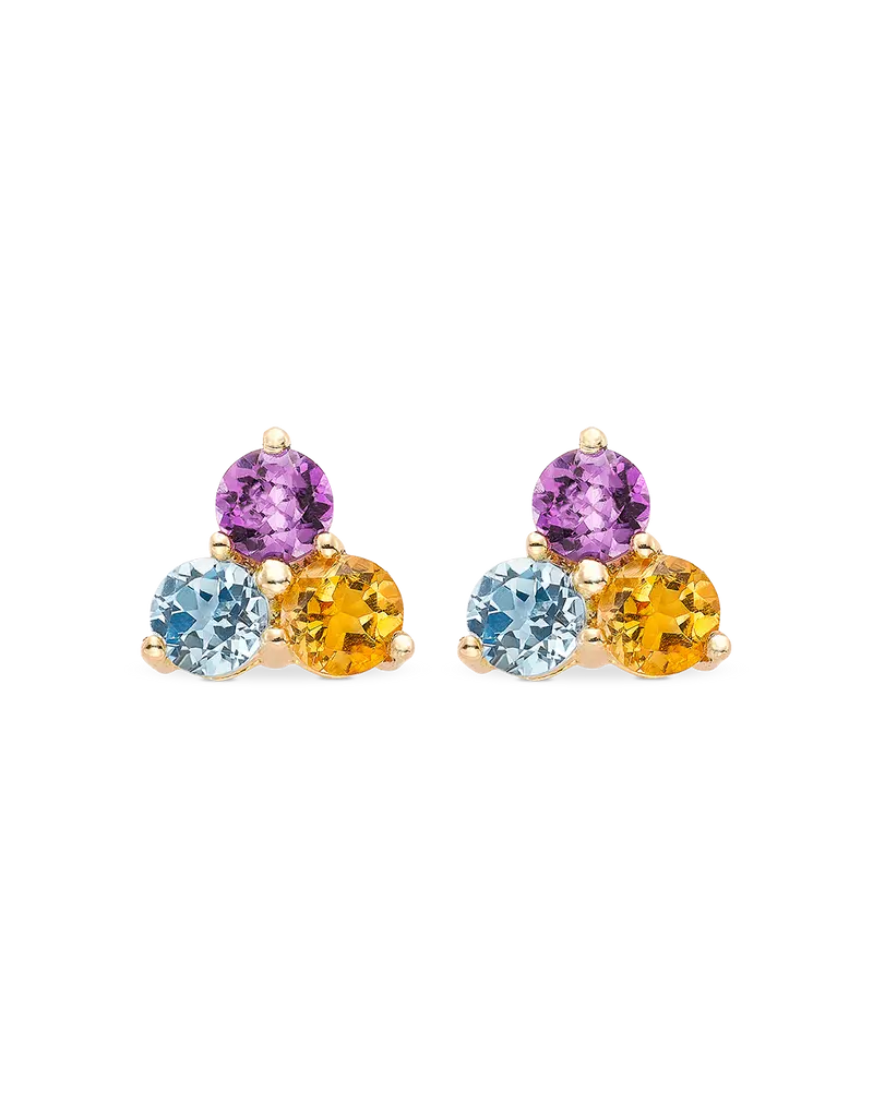 Pendientes Candy Trio topacio, citrino y amatista, oro