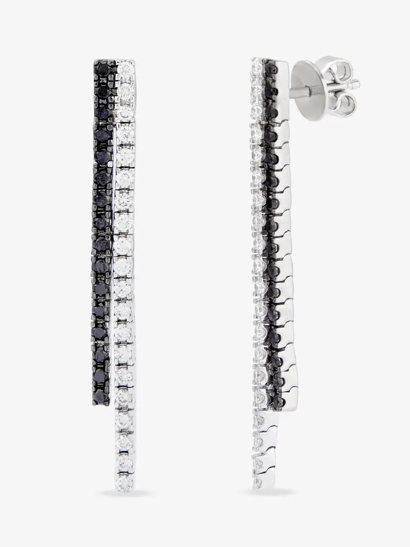 Pendientes colgante de oro blanco de 18K con diamante negro y diamante blanco