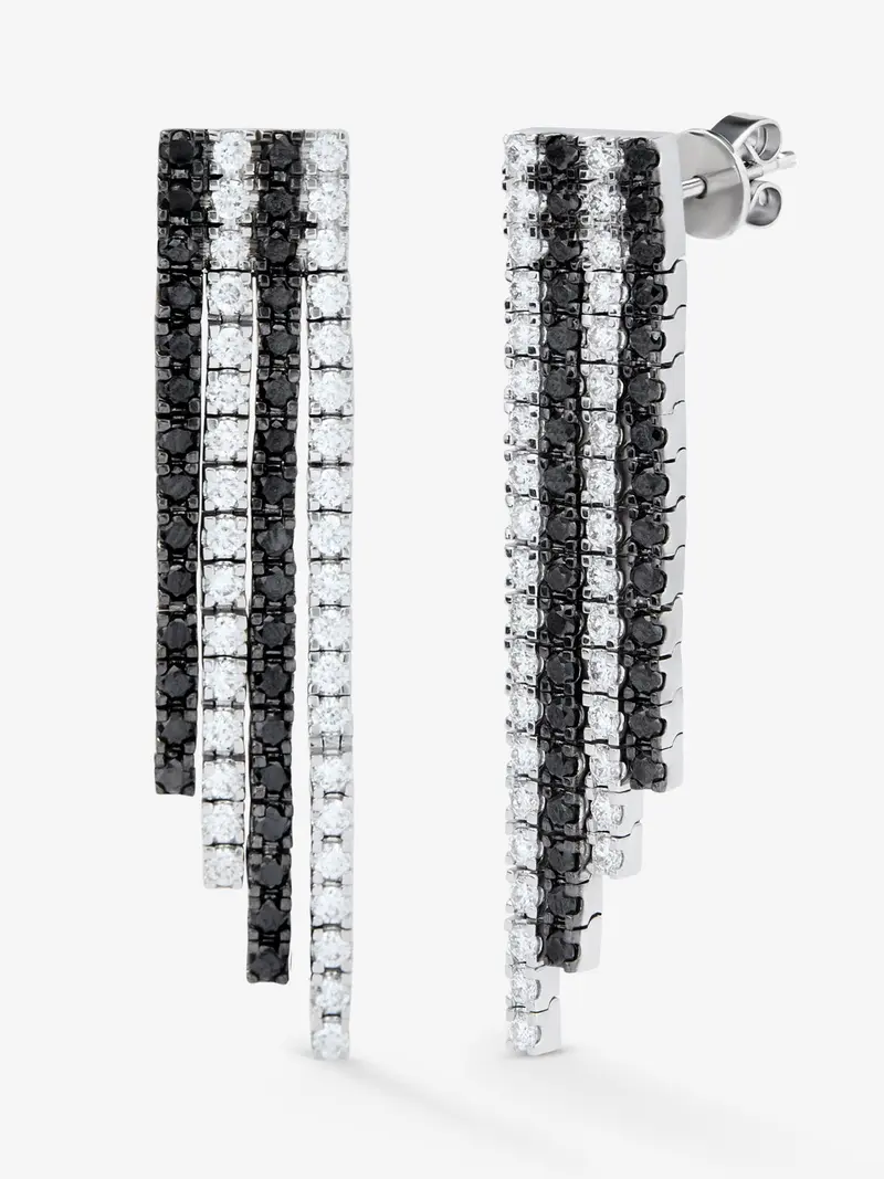 Pendientes colgante de oro blanco de 18K con diamante negro y diamante blanco