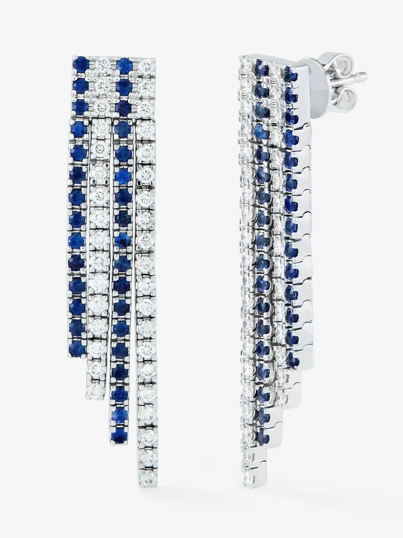 Pendientes colgante de oro blanco de 18K con diamante y zafiro