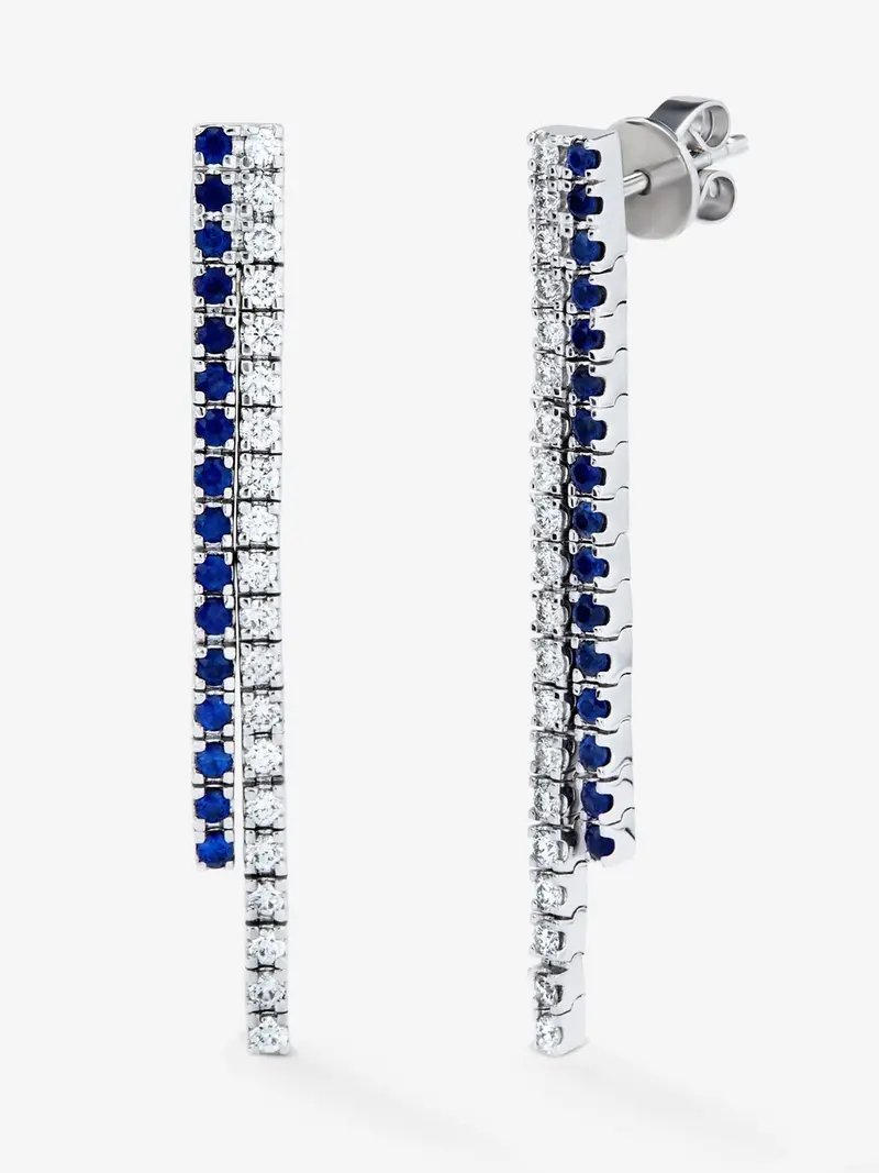 Pendientes colgante de oro blanco de 18K con diamante y zafiro