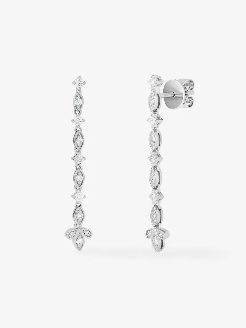 Pendientes colgante largo de oro blanco de 18K y diamante