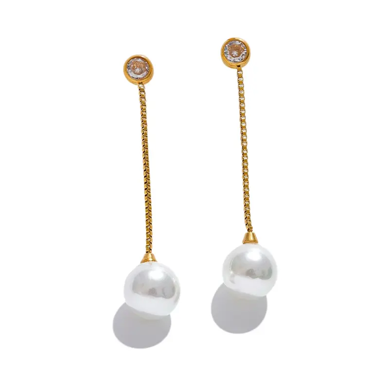 Pendientes colgantes de cadena larga con perlas
