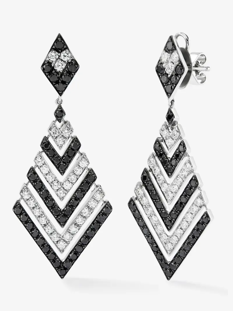 Pendientes colgantes de oro blanco 18K con diamantes blancos y diamantes negros