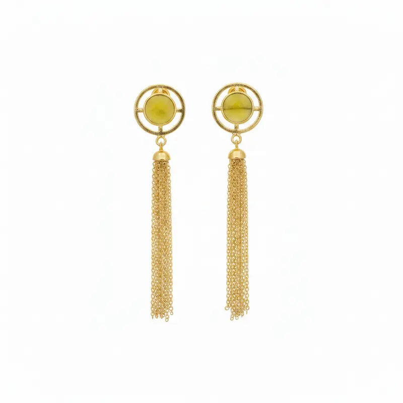 Pendientes con piedra natural y cadenas colgantes acabado oro